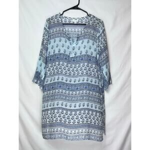 J. Jill Women's Size Large Blue Floral 3/4 Sleeve Lagen Look Lightweight Tunic